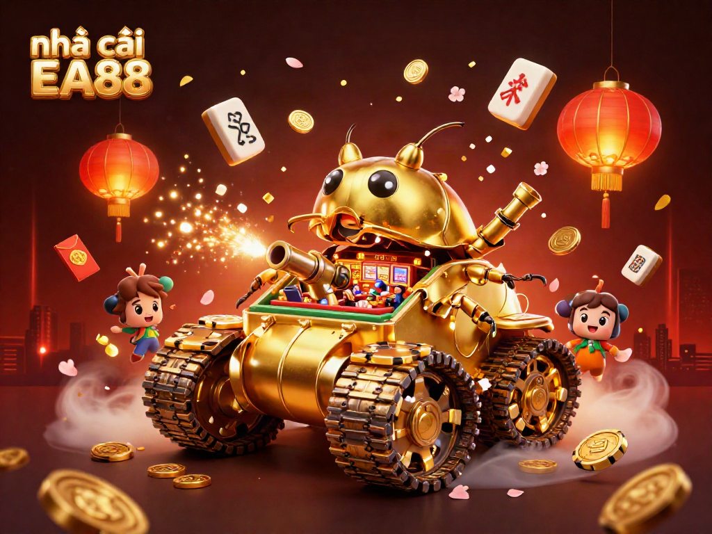 Engage in vibrant gameplay at nhà cái EA88 with a 3D cartoon casino scene featuring a golden beetle tank.