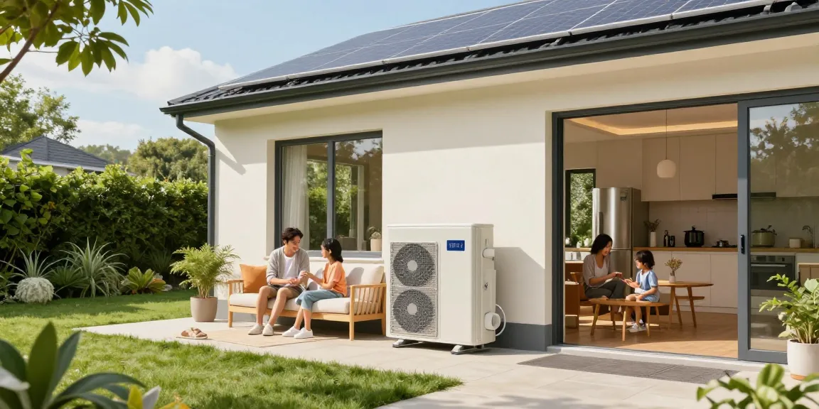 Wärmepumpen in modernem Zuhause mit nachhaltigem Ambiente und glücklicher Familie.