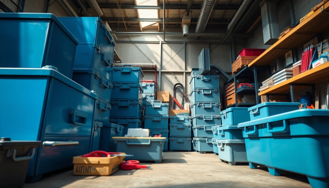 Vielseitige Universalboxen in einer gut organisierten Werkstatt gezeigt.