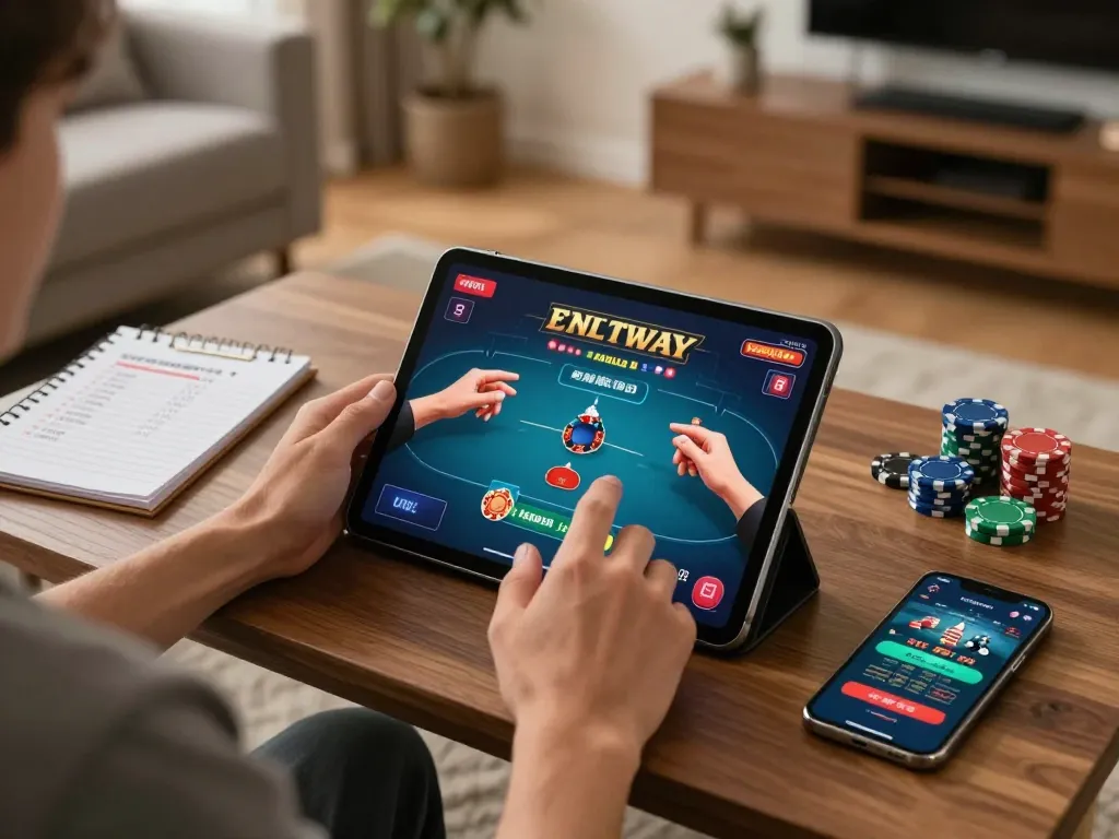 S8 tablet gaming in a cozy room while refining betting strategies for online poker.