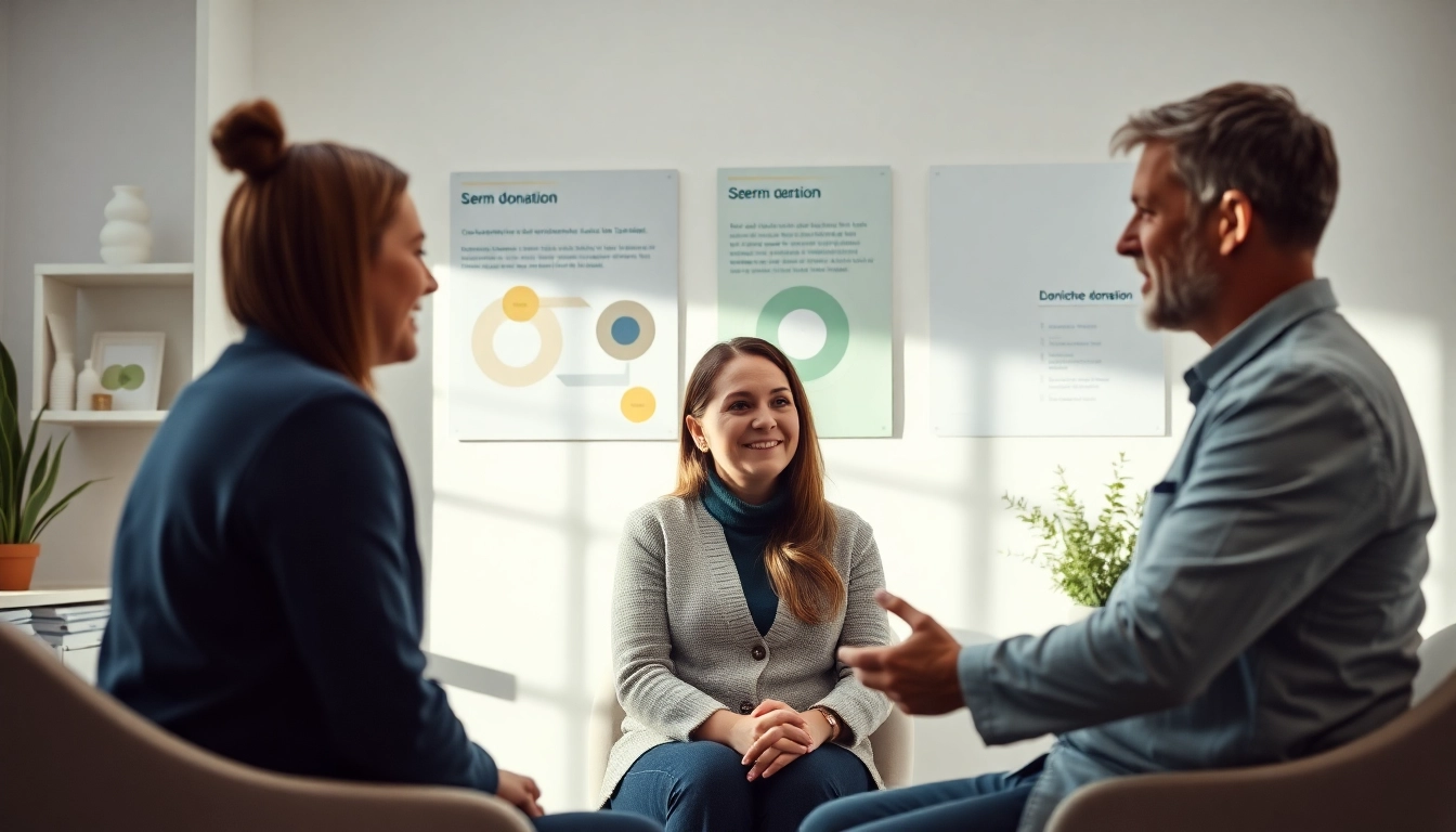 Beratung zur dänische samenbank mit einem Arzt, der einem Paar Optionen erklärt.