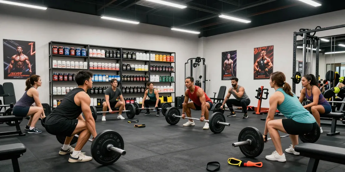 Anabolika Shop showcasing vibrant gym scene with bodybuilders training and discussing anabolic products in a dynamic fitness environment.