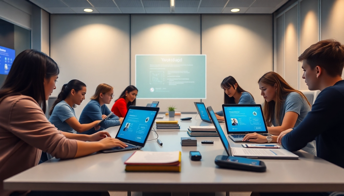 Youdao's digital learning environment with students collaborating using technology.