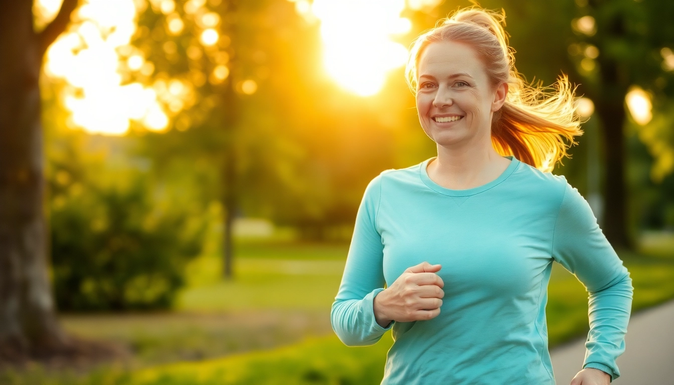 Aktive Person joggt in einem Park und symbolisiert effektiven Gewichtsverlust.