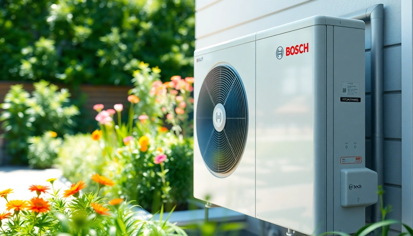 Efficient wärmepumpe bosch installation in a sunny garden setting, highlighting eco-friendly technology.