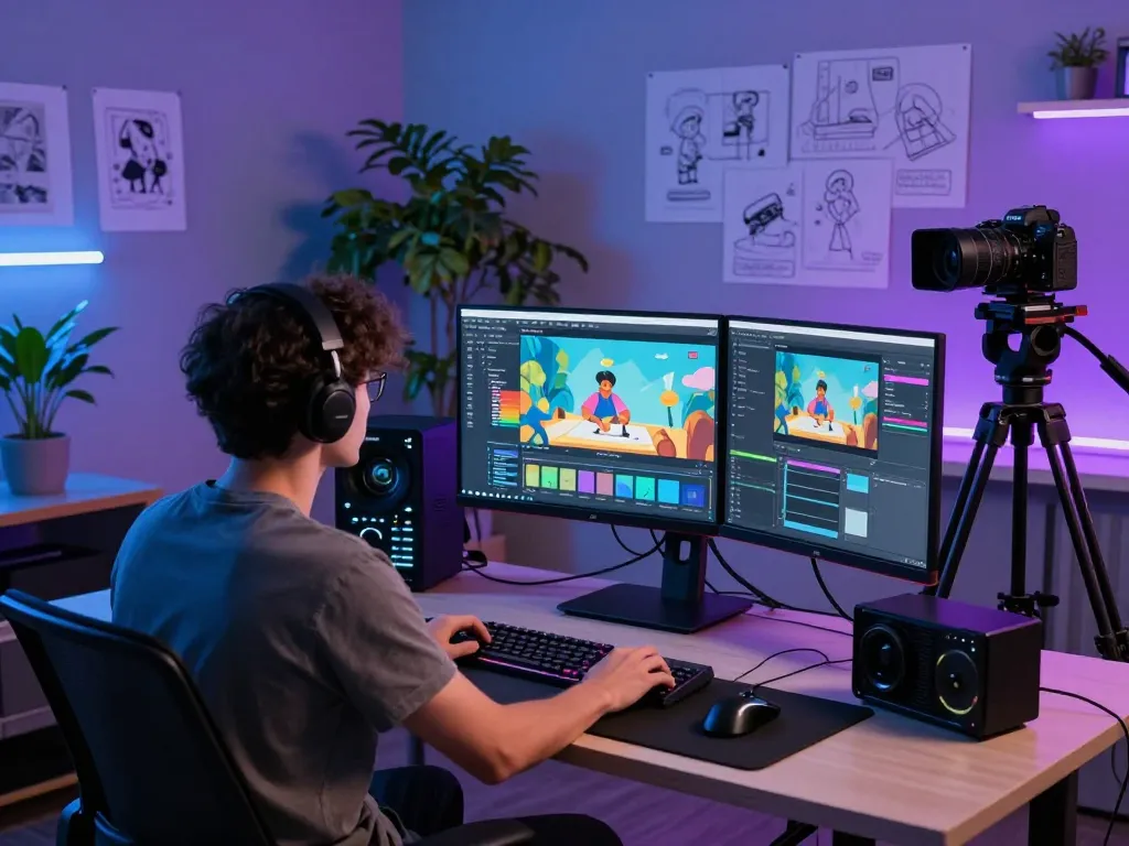 Dynamic video production studio showcasing motion ai in action with advanced technology and creative workspace.