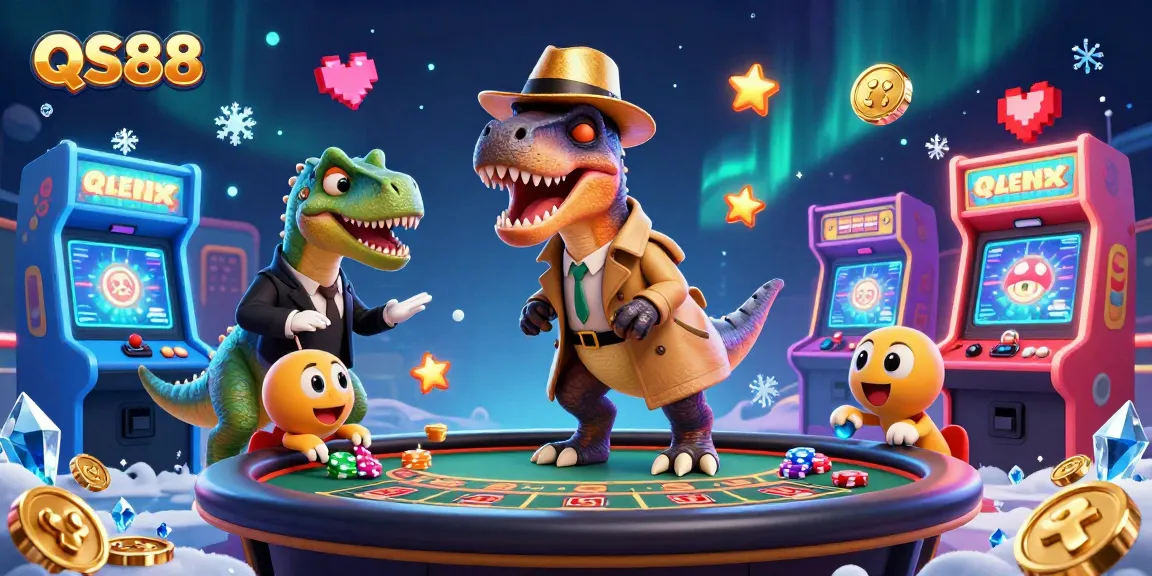 Experience the excitement at QS88 with a velociraptor card counter and a suspicious stegosaurus pit boss at the blackjack table.