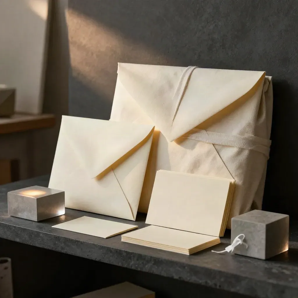 Launch-Kit mit Umschlägen, Karten und Paket auf dunklem Untergrund