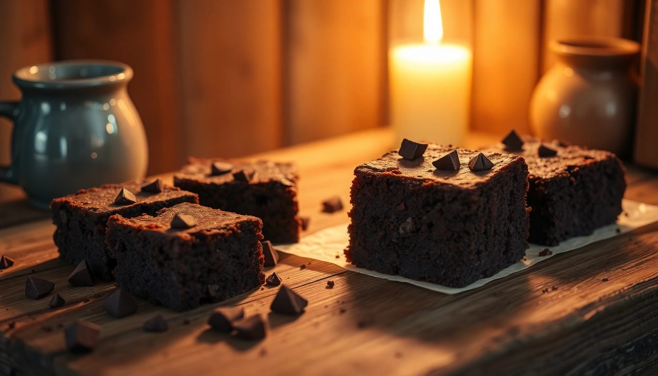 Backen von schokoladigen Hasch Brownies mit appetitlicher Garnitur und knackigen Nüssen.