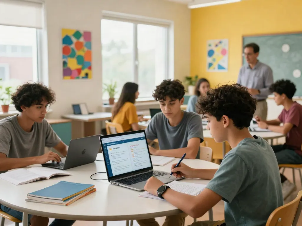 Students using ROKOK88 digital curriculum in a bright classroom environment