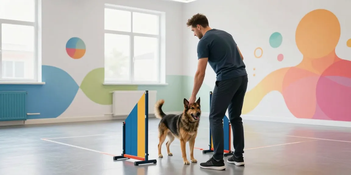 Hundetrainingsplan: Professionelles Hundetraining mit Verständnis und Geduld in einem modernen Schulungsraum.