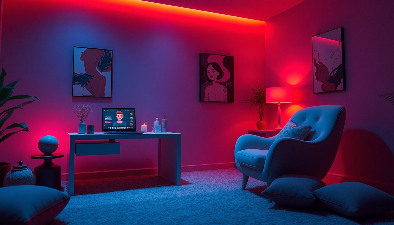 Engaging scene of a cozy room for porn ai chat with intimate digital interactions.