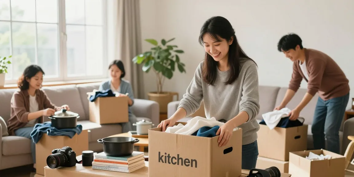 Professionelle Wohnungsauflösung in Berlin Friedrichshain mit fröhlichen Helfern und Haushaltsgegenständen.