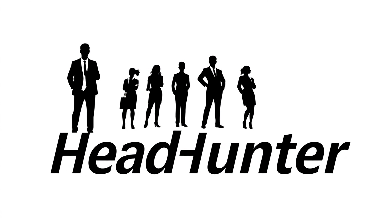 Headhunter Logo mit stilisierten Silhouetten und eleganter Schrift, die Professionalität zeigt.