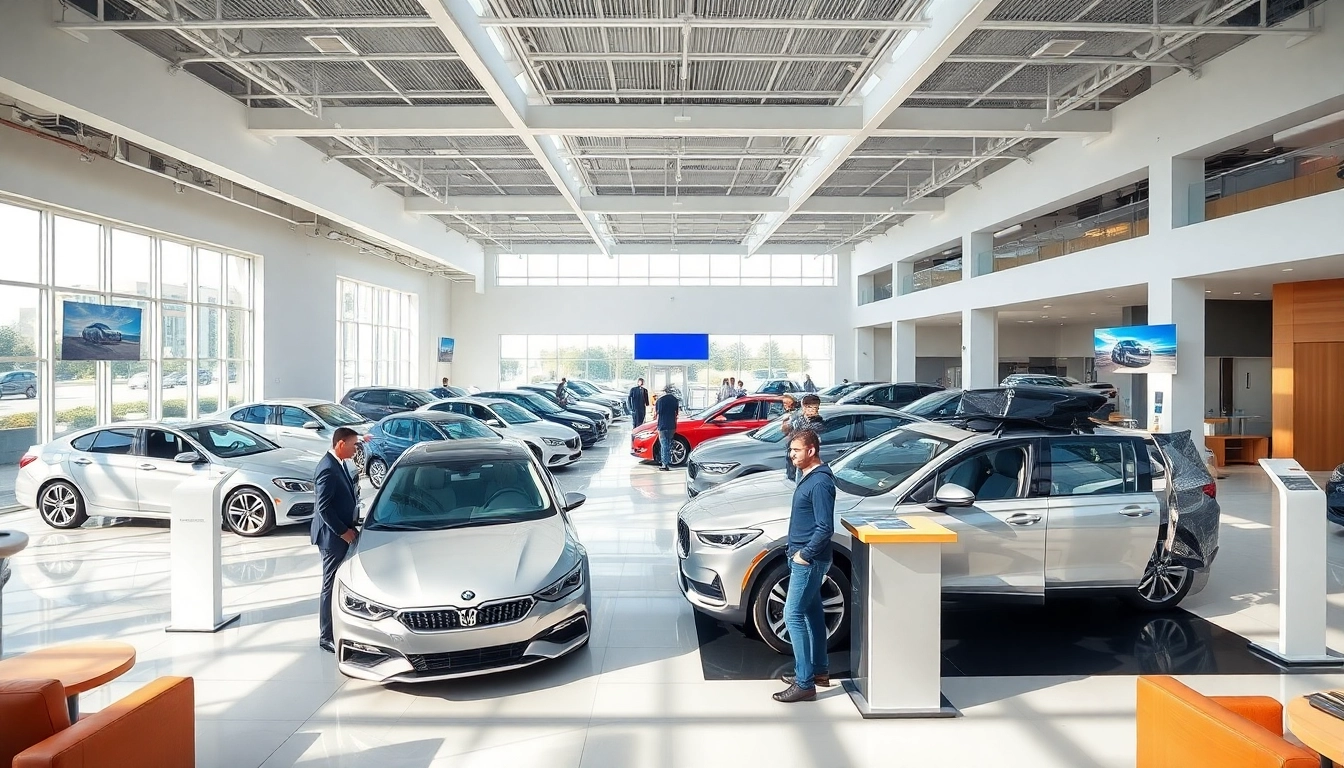 Auto kaufen in einem modernen Autohaus mit mehreren Fahrzeugen in einem hellen Raum.