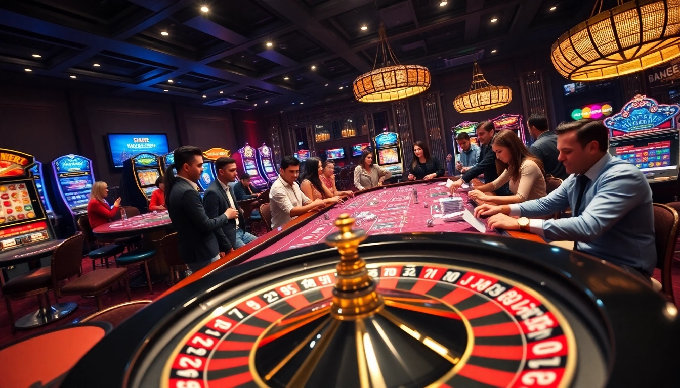 Players enjoying a thrilling game at 789club casino with engaging table games and vibrant slot machines.