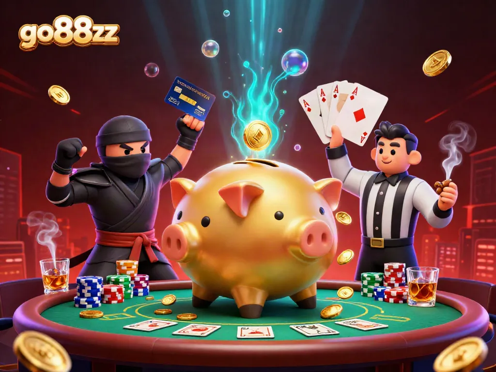 Engage in thrilling gameplay with go88xz featuring a golden piggy bank sumo wrestler and dynamic casino elements.