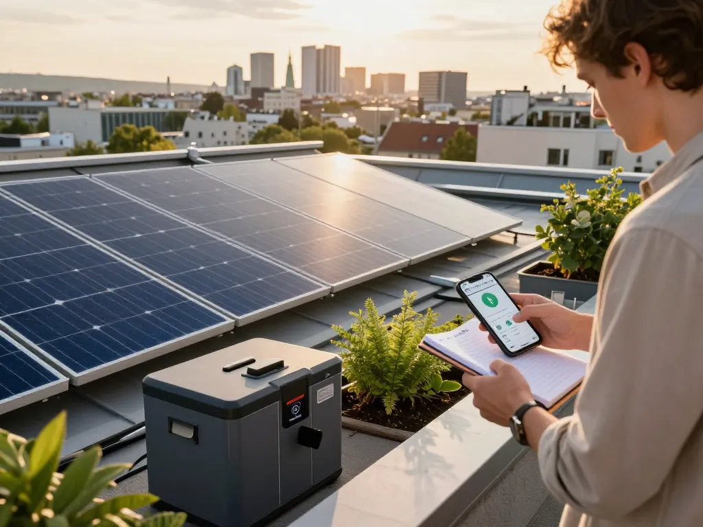 Person bewertet Solarpanels in Wien und zeigt die Vorteile von Photovoltaik Wien in der nachhaltigen Energie.