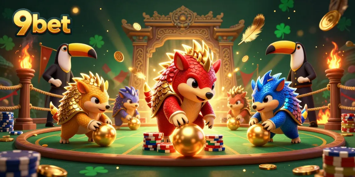 Experience thrilling gameplay with 9bet's dynamic rivals in a colorful casino scene.