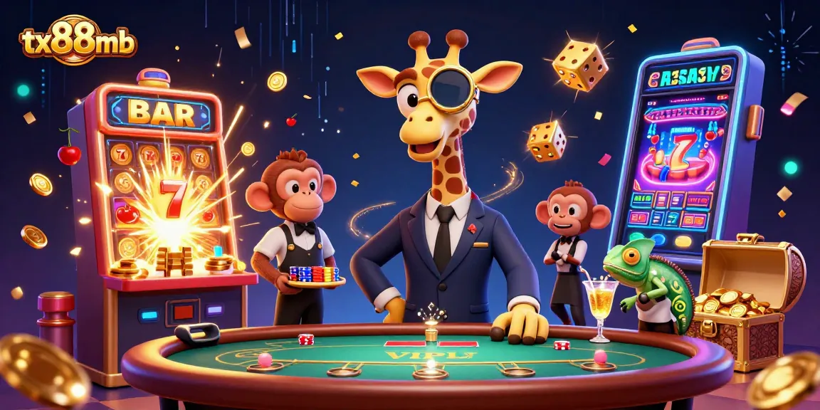 Engage in thrilling gameplay at tx88mb with a high-roller giraffe and casino elements.