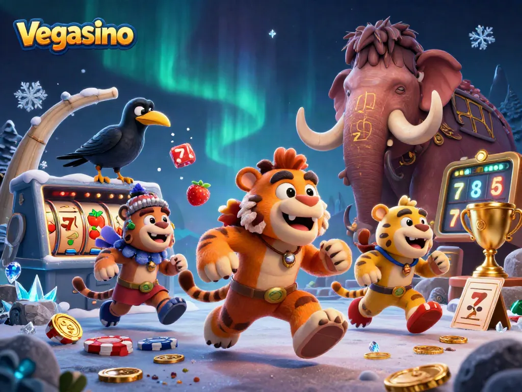 Engage in thrilling gameplay at vegasino, featuring a vintage casino with iconic slot machines.