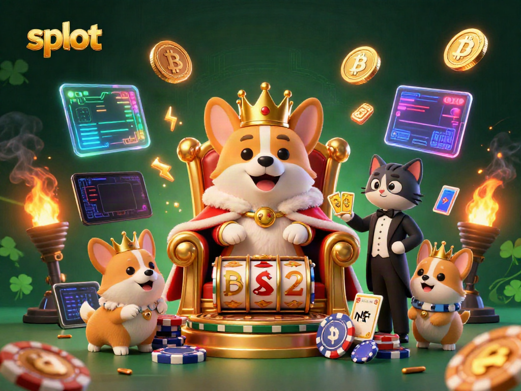 Experience thrilling slot action with a royal corgi crowned in an extravagant casino scene.