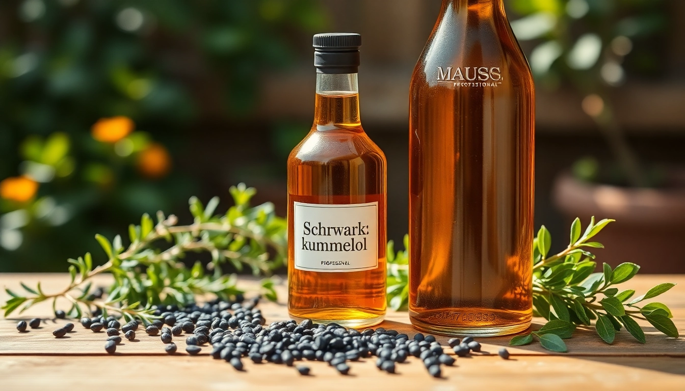 Schwarzkümmelöl bottle with fresh seeds, highlighting wellness benefits.
