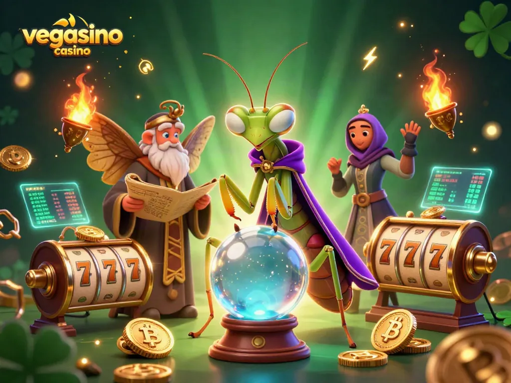 Experience the vibrant vegasino casino world with a mystical fortune teller and ancient librarian.