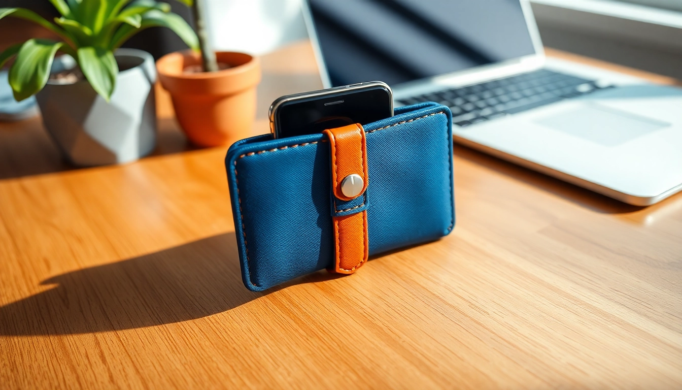 Funktionale abschließbare Handytasche auf einem modernen Schreibtisch präsentiert, mit klaren Details und einem eleganten Design.