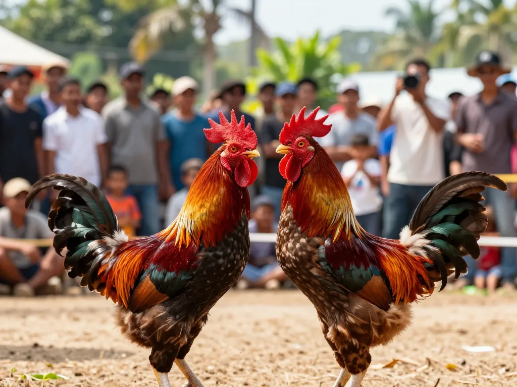 Experience the thrill of trực tiếp đá gà thomo as roosters prepare for an intense match in a lively outdoor setting.