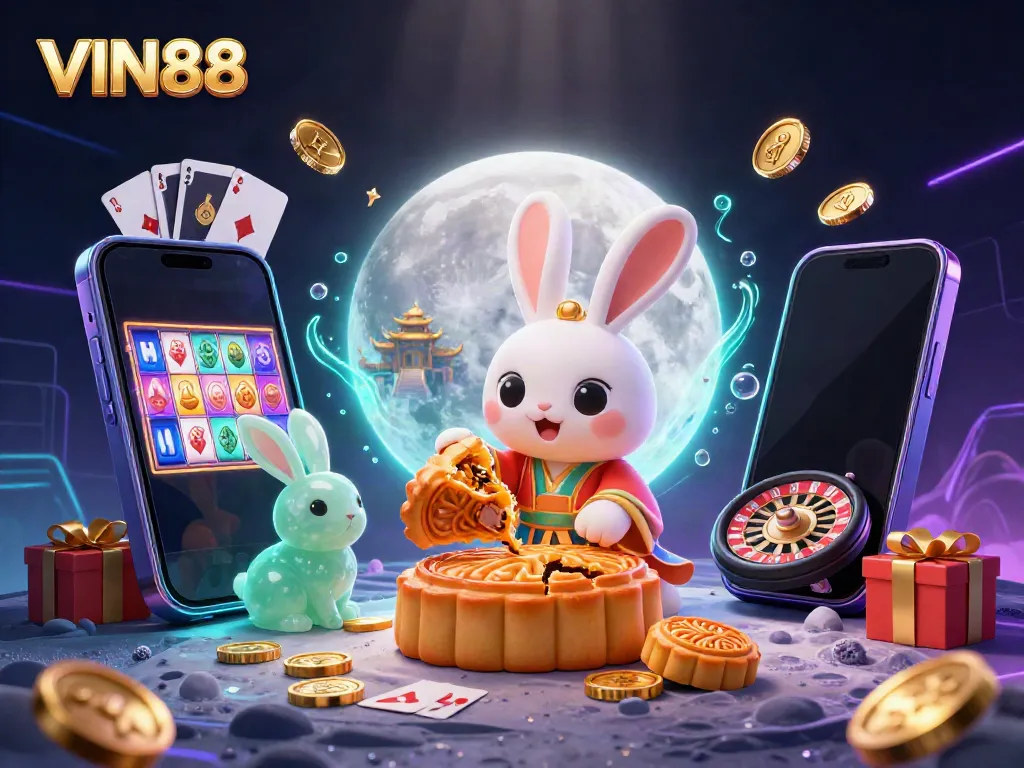 Experience exciting gaming adventures at VIN88 with a vibrant casino-inspired scene.