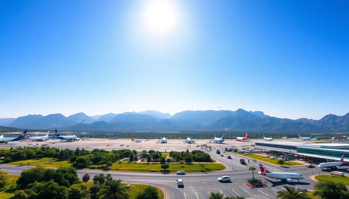 Besucher am Teneriffa Flughafen mit Blick auf aktiven Flugverkehr und modernen Terminals.