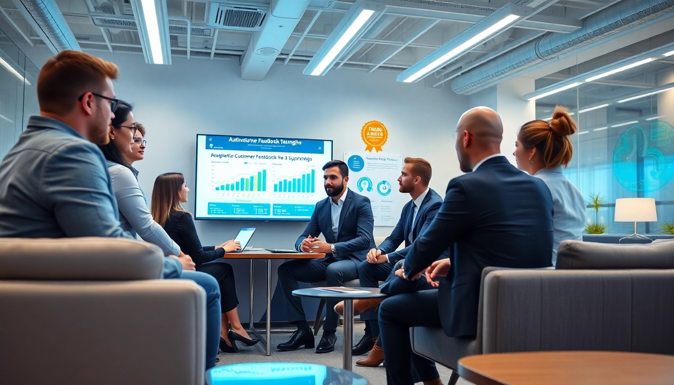 Fachleute diskutieren bxwy-Kundenfeedback-Strategien in einem modernen Büro
