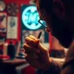 Artistic tattoo application in a Tattoo Studio München showcasing a skilled artist's detailed work.