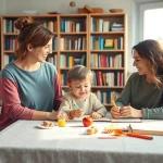 Ein Kind erhält beim Heimunterricht von seiner Mutter persönliche Unterstützung in einem einladenden und kreativen Lernumfeld.