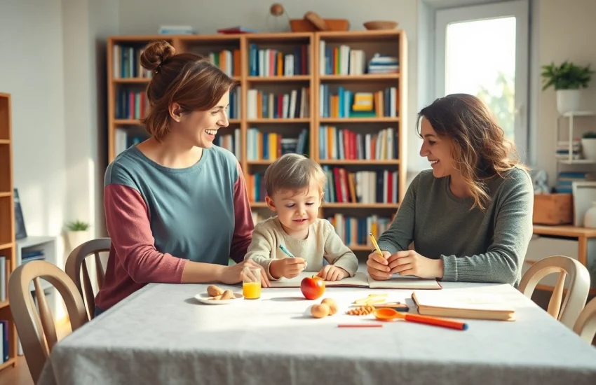 Ein Kind erhält beim Heimunterricht von seiner Mutter persönliche Unterstützung in einem einladenden und kreativen Lernumfeld.