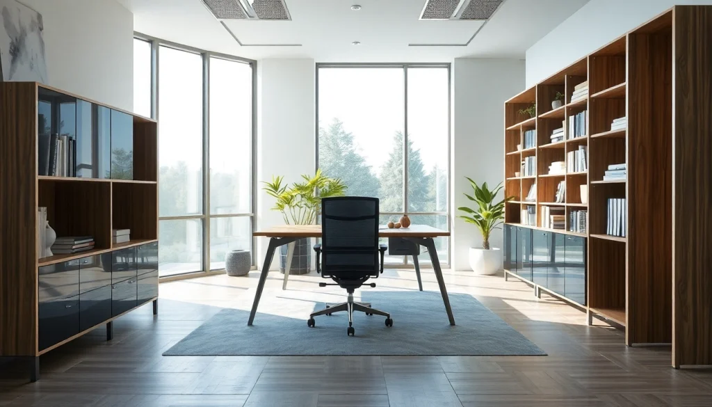 Stilvolle Büromöbel in einem modernen Büro mit einer einladenden Atmosphäre.