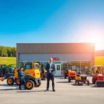 Erleben Sie professionelle Baumaschinenvermietung Celle mit einem einladenden Verleihstand und einer breiten Auswahl an modernen Baumaschinen.