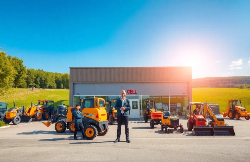 Erleben Sie professionelle Baumaschinenvermietung Celle mit einem einladenden Verleihstand und einer breiten Auswahl an modernen Baumaschinen.