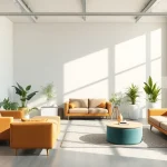 Moderne Raumgestaltung mit warmen Lichtverhältnissen und einer einladenden Atmosphäre.