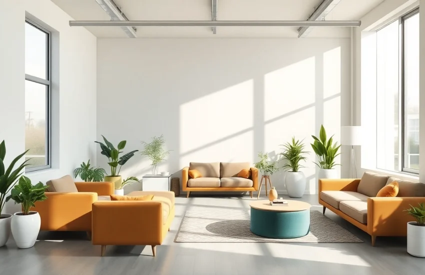 Moderne Raumgestaltung mit warmen Lichtverhältnissen und einer einladenden Atmosphäre.