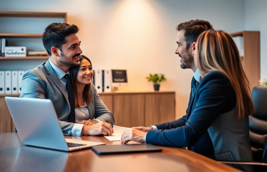 Headhunter führt ein Bewerbungsgespräch mit einer Kandidatin in einem modernen Büro.