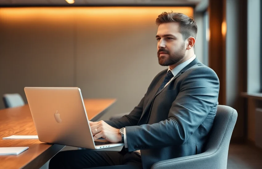 Professioneller Headhunter Karlsruhe konzentriert bei der Arbeit in elegantem Büro.