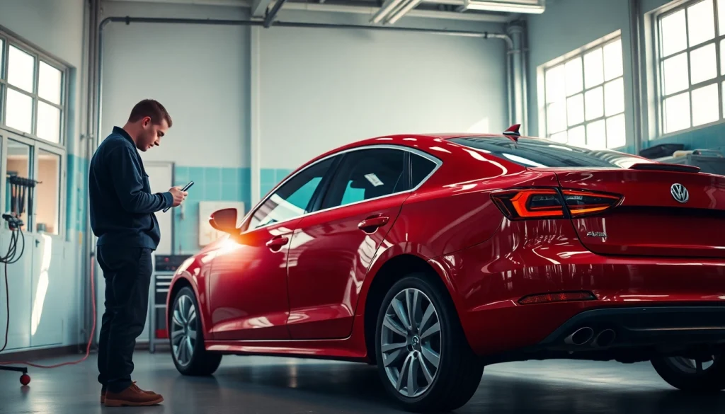 Spot Repair München: Techniker repariert professionelle Lackschäden in einer modernen Werkstatt.