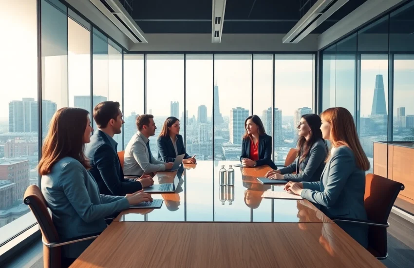 Professionals collaborating in a modern office showcasing Headhunter Berlin connections.