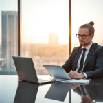 Headhunter IT bei der Arbeit in einem modernen Büro mit Technologie.