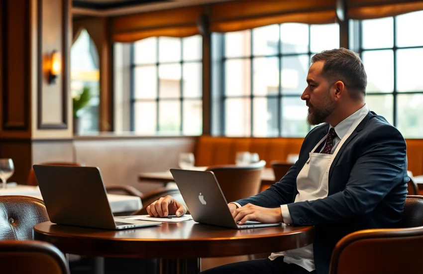 Headhunter Gastronomie führt ein Gespräch mit einem talentierten Koch in einem eleganten Restaurant.