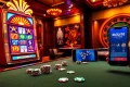 Engaging scene of players winning at OK789 casino, featuring vibrant slot machines and betting action.
