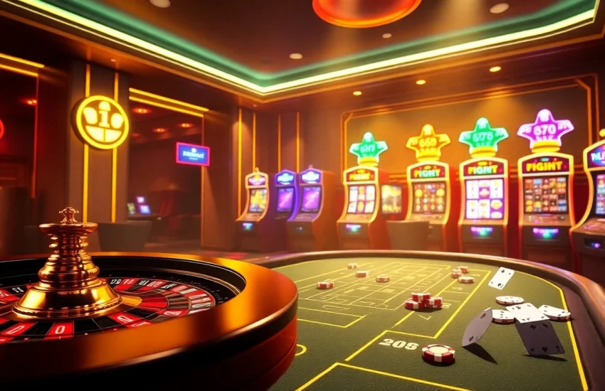 Exciting gambling scene at 6666bet with digital roulette, poker table, and lively casino atmosphere.