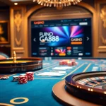 Experience thrilling online gambling at Ga888 with vibrant poker chips and casino tables.